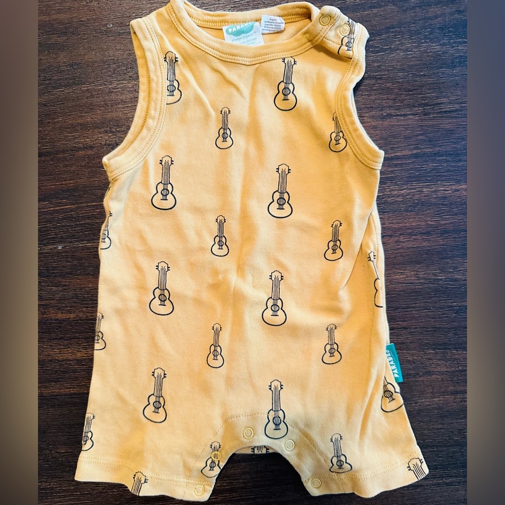 Organic Cotton Tank Romper in Yellow Ukuleles 6-12M